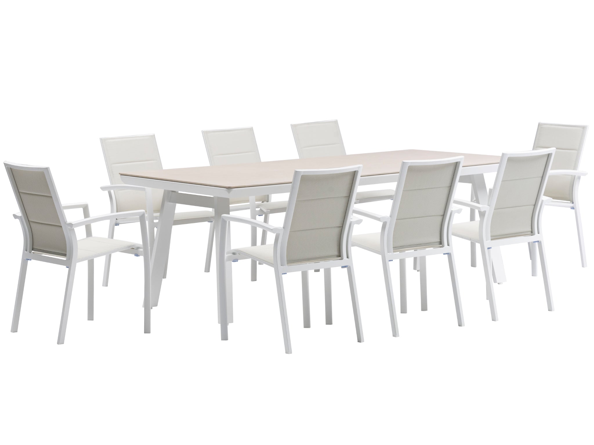 FurnitureOkay Marina-Capri 9-Piece Sintered Stone Outdoor Dining Setting — White