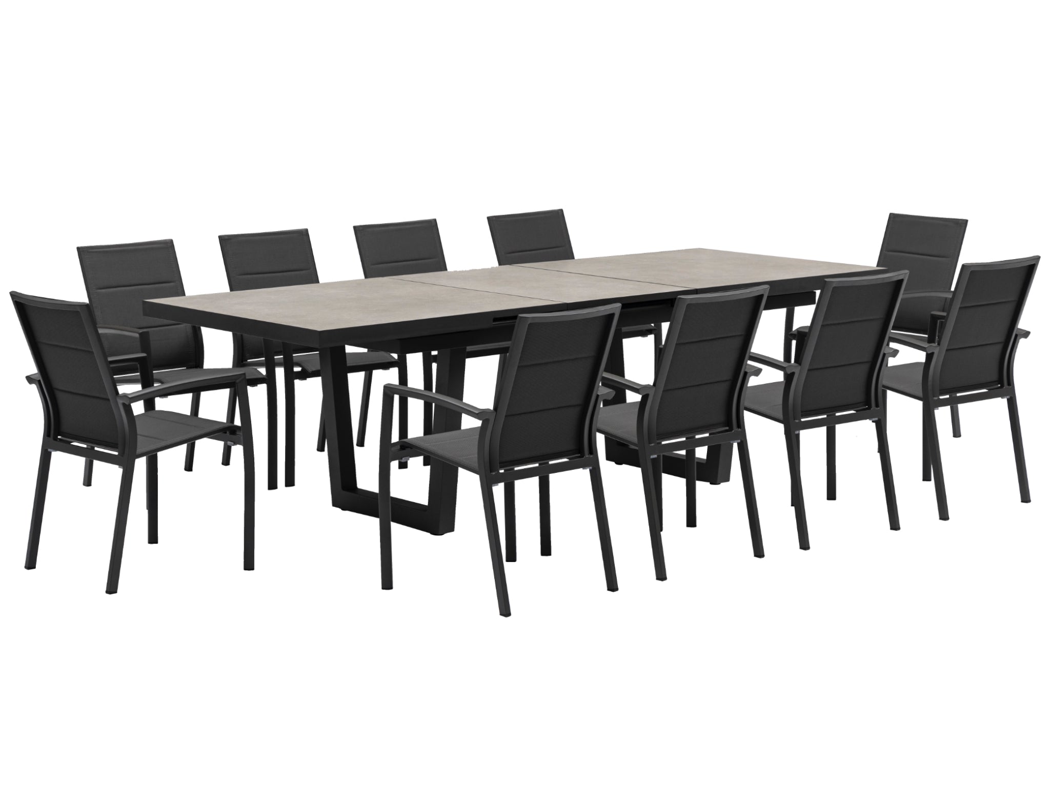 FurnitureOkay Marina-Mosman 11-Piece Ceramic Outdoor Extendable Dining Setting — Charcoal