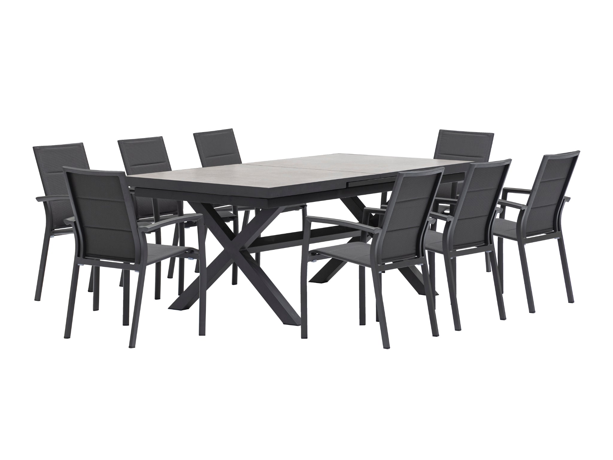 FurnitureOkay Marina-Mosman 11-Piece Ceramic Outdoor Extendable Dining Setting — Charcoal