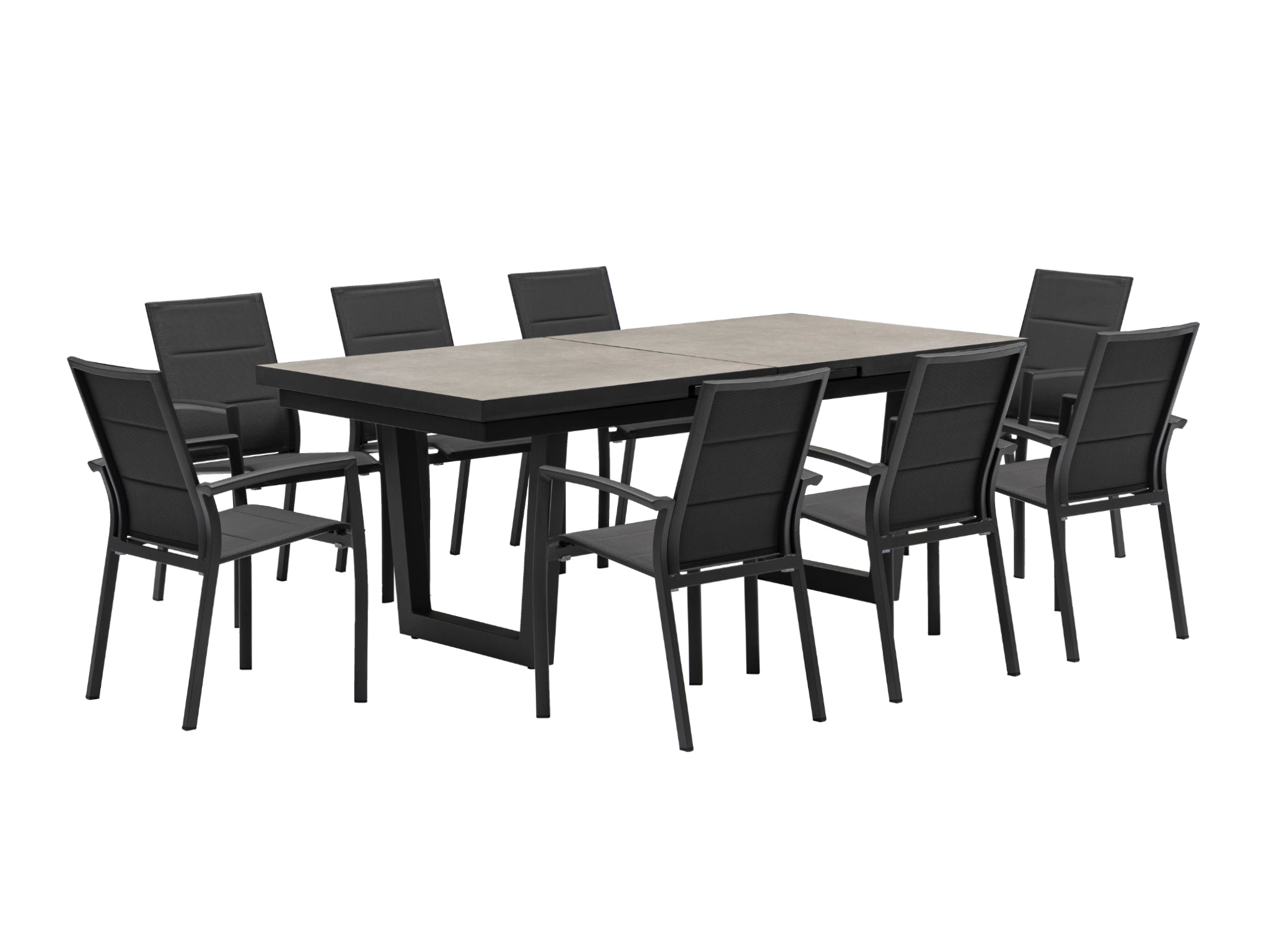 FurnitureOkay Marina-Mosman 11-Piece Ceramic Outdoor Extendable Dining Setting — Charcoal