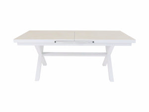 FurnitureOkay Marina-Mosman 11-Piece Ceramic Outdoor Extendable Dining Setting — White