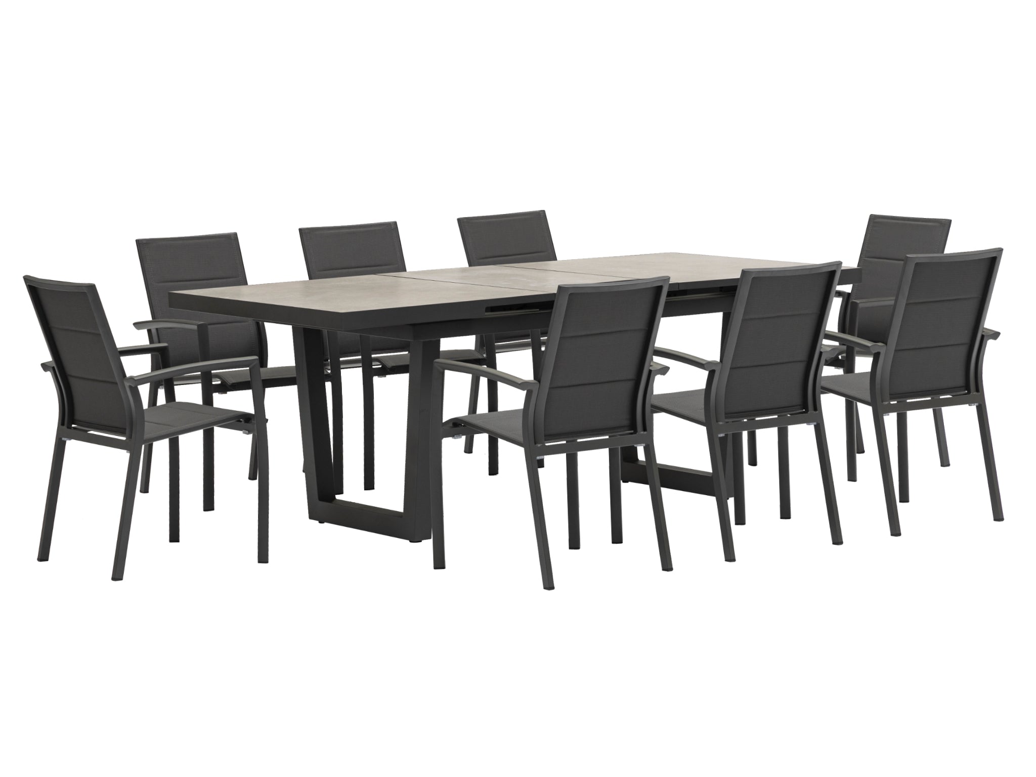 FurnitureOkay Marina-Mosman 9-Piece Ceramic Outdoor Extendable Dining Setting — Charcoal