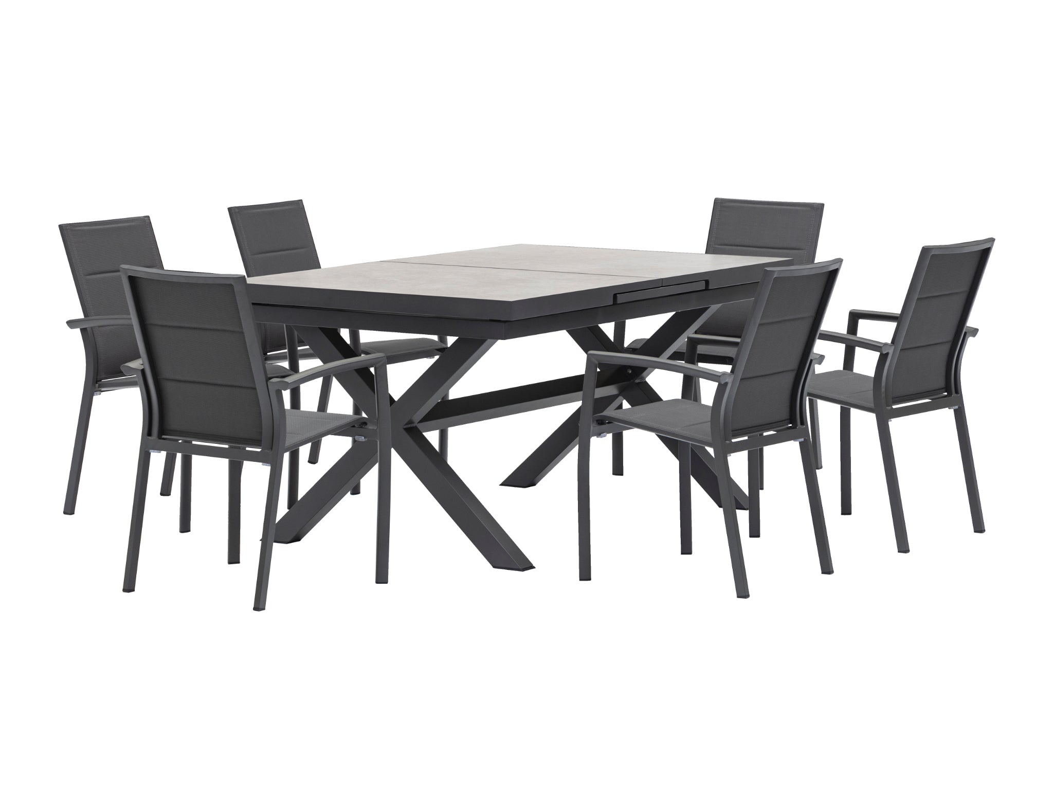 FurnitureOkay Marina-Mosman 9-Piece Ceramic Outdoor Extendable Dining Setting — Charcoal