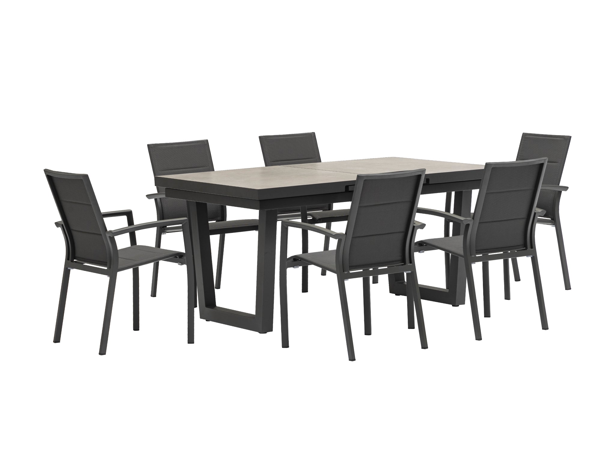 FurnitureOkay Marina-Mosman 9-Piece Ceramic Outdoor Extendable Dining Setting — Charcoal