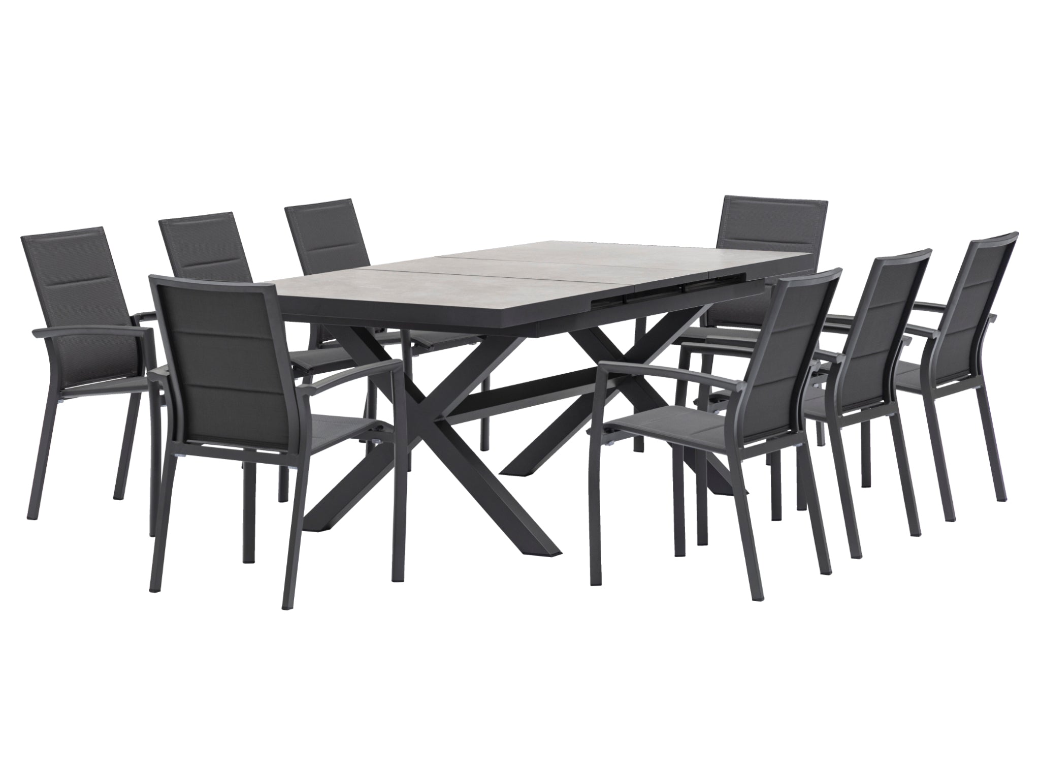 FurnitureOkay Marina-Mosman 9-Piece Ceramic Outdoor Extendable Dining Setting — Charcoal