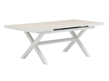 FurnitureOkay Marina-Mosman 9-Piece Ceramic Outdoor Extendable Dining Setting — White