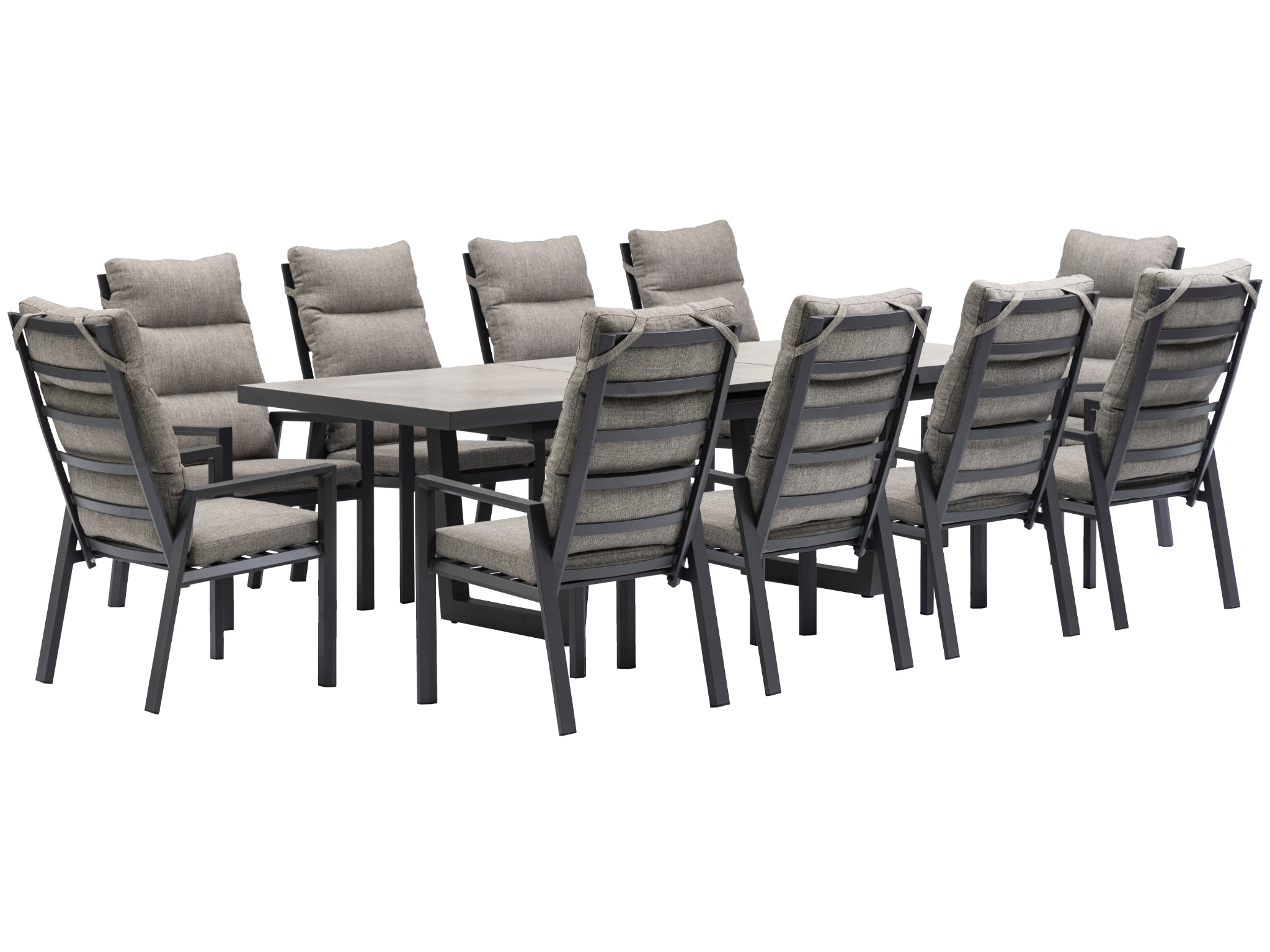 FurnitureOkay Mosman 11-Piece Ceramic Outdoor Extendable Dining Setting — Charcoal