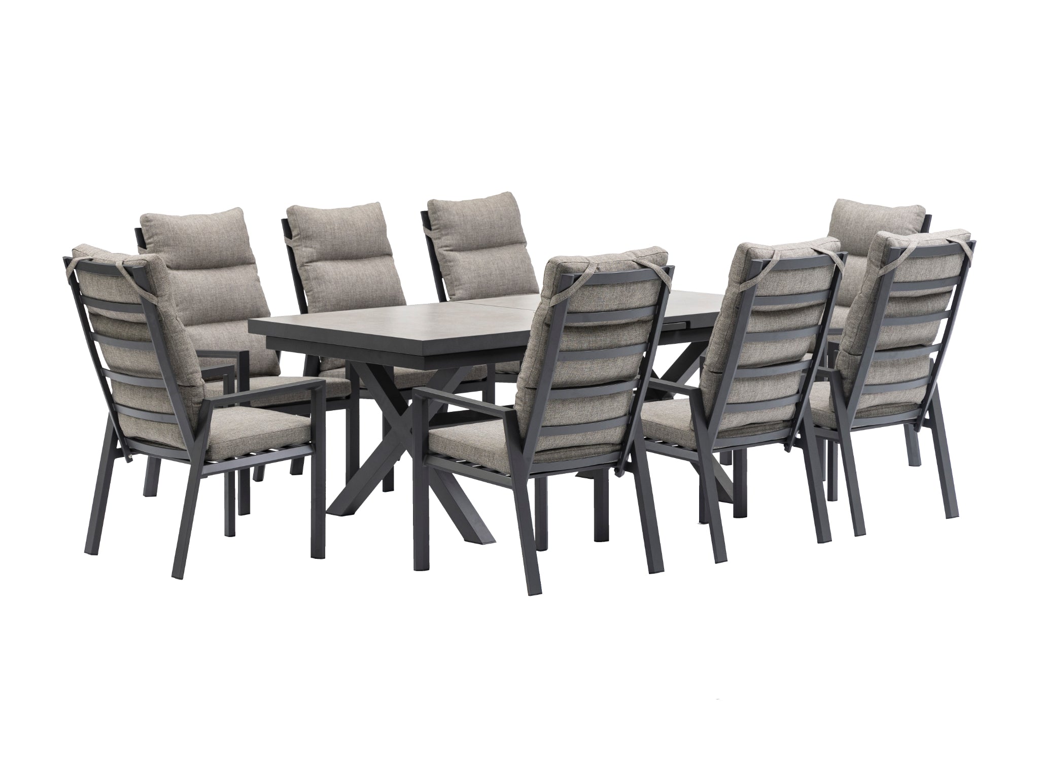 FurnitureOkay Mosman 11-Piece Ceramic Outdoor Extendable Dining Setting — Charcoal