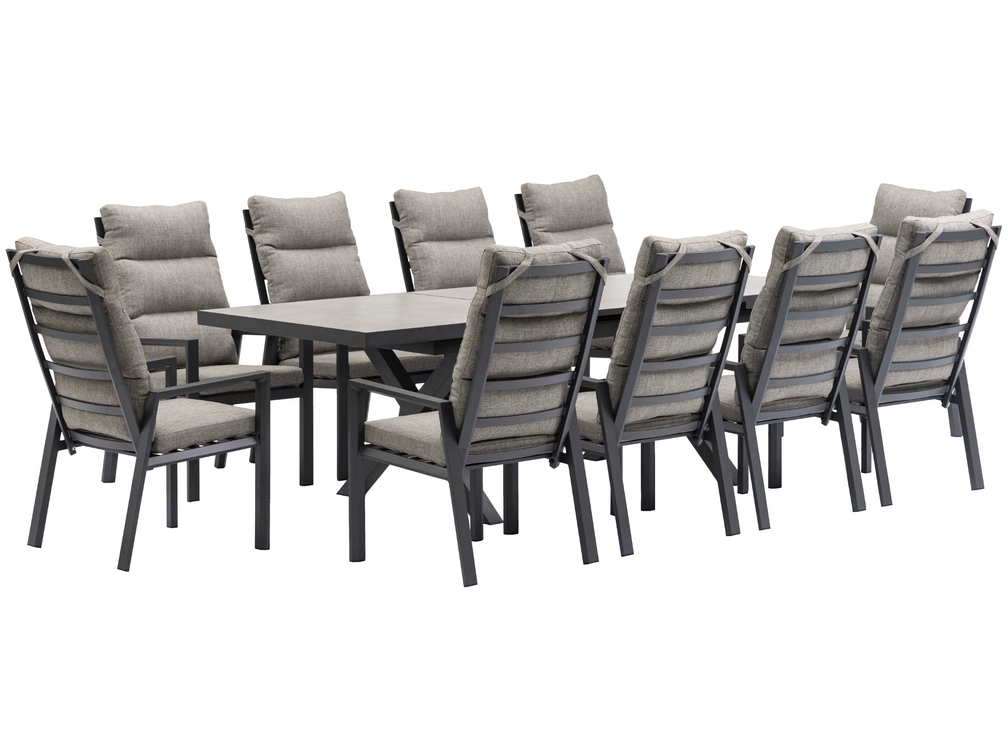 FurnitureOkay Mosman 11-Piece Ceramic Outdoor Extendable Dining Setting — Charcoal
