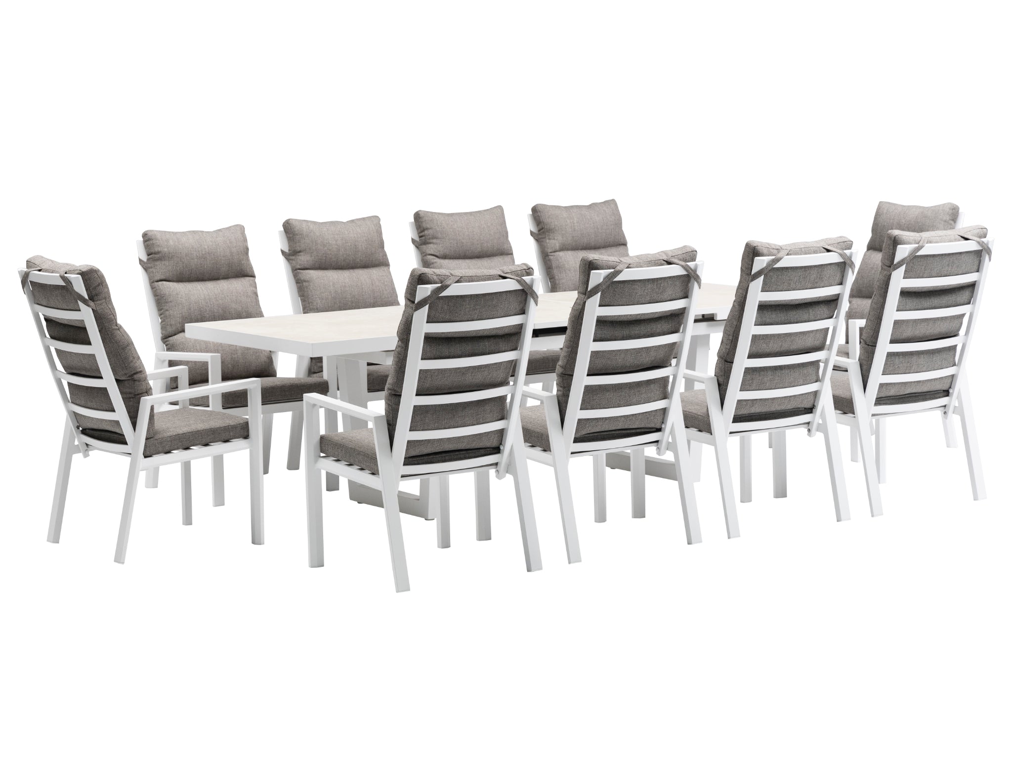 FurnitureOkay Mosman 11-Piece Ceramic Outdoor Extendable Dining Setting — White