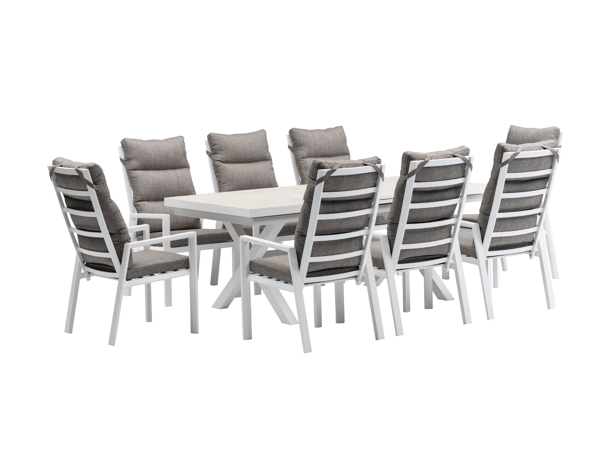 FurnitureOkay Mosman 11-Piece Ceramic Outdoor Extendable Dining Setting — White
