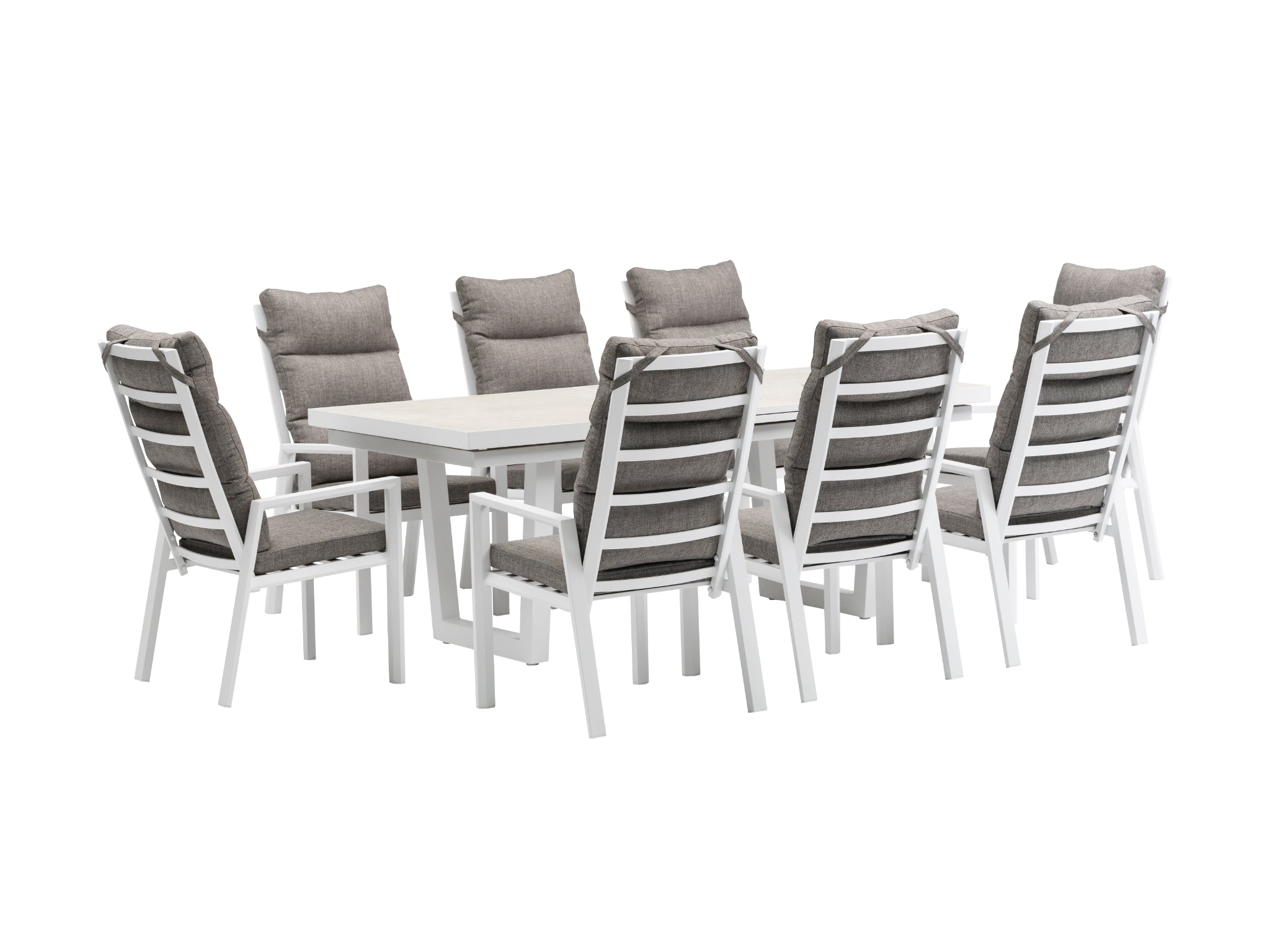 FurnitureOkay Mosman 11-Piece Ceramic Outdoor Extendable Dining Setting — White