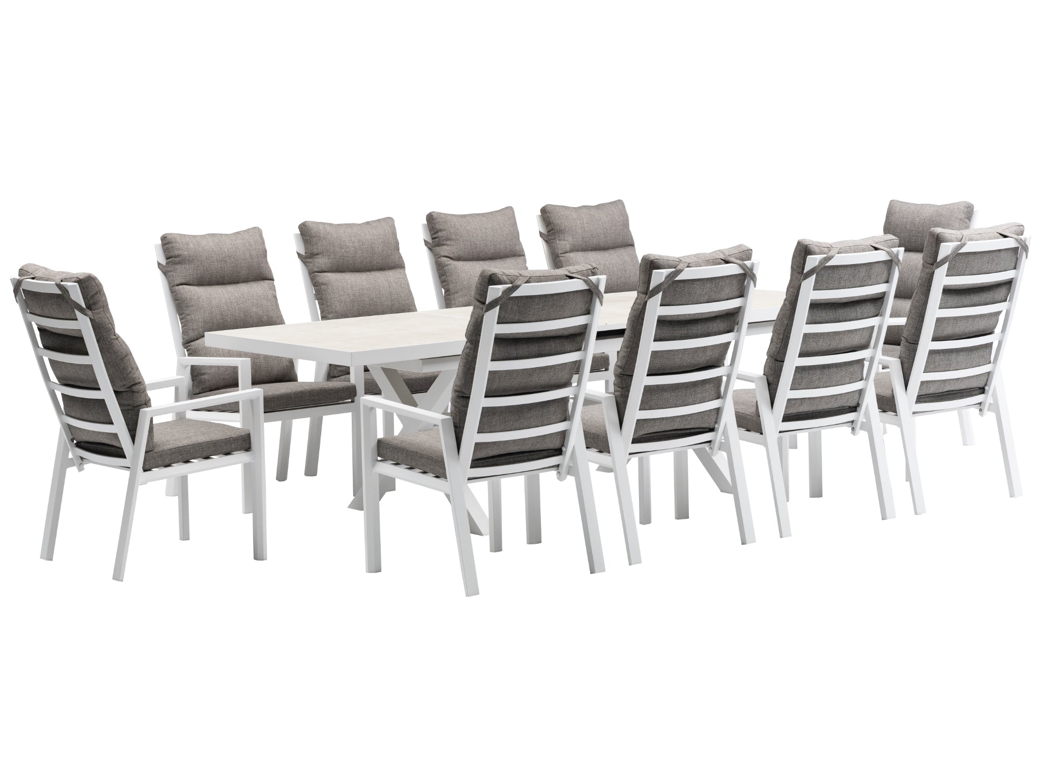 FurnitureOkay Mosman 11-Piece Ceramic Outdoor Extendable Dining Setting — White