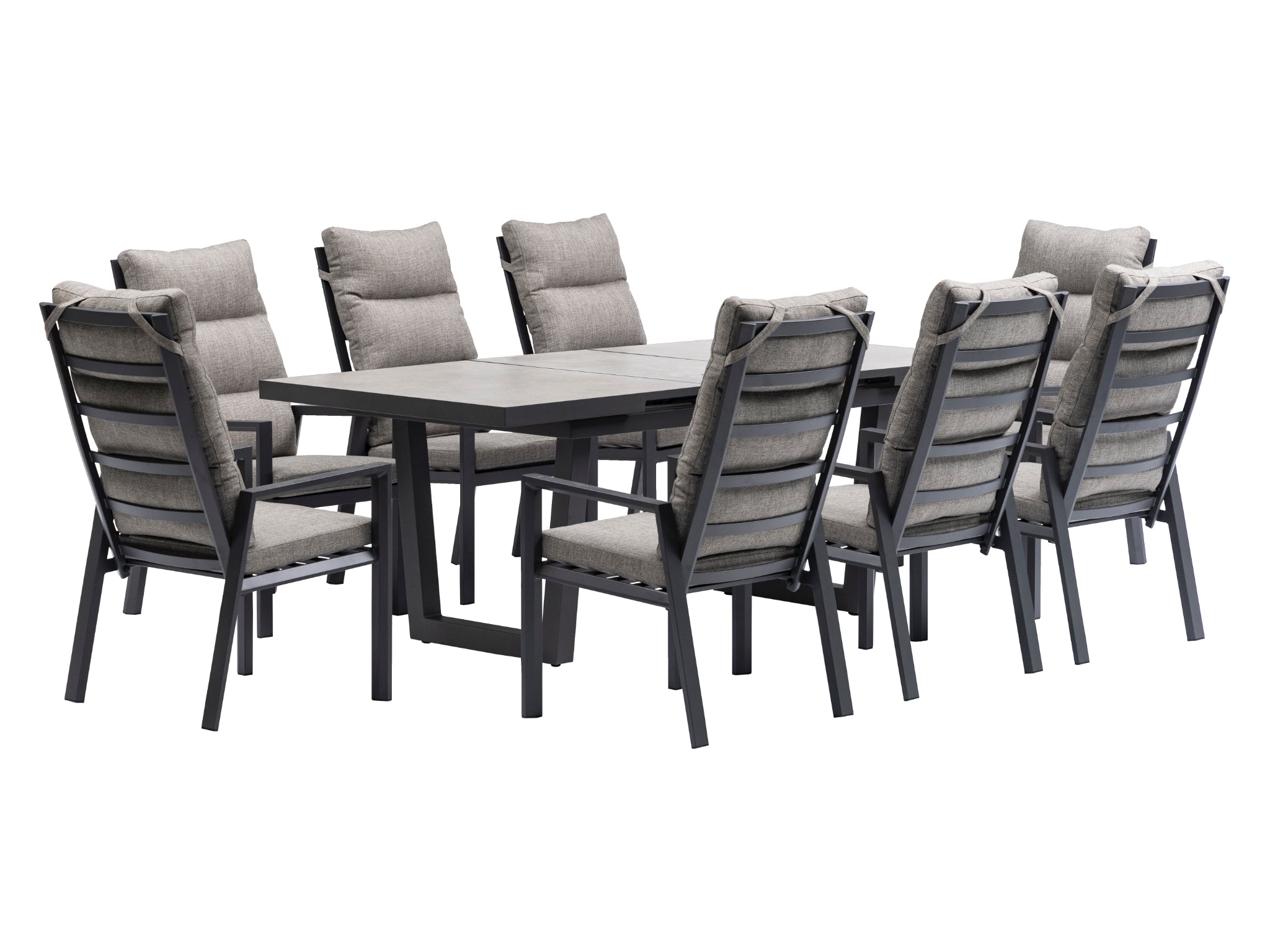 FurnitureOkay Mosman 9-Piece Ceramic Outdoor Extendable Dining Setting — Charcoal