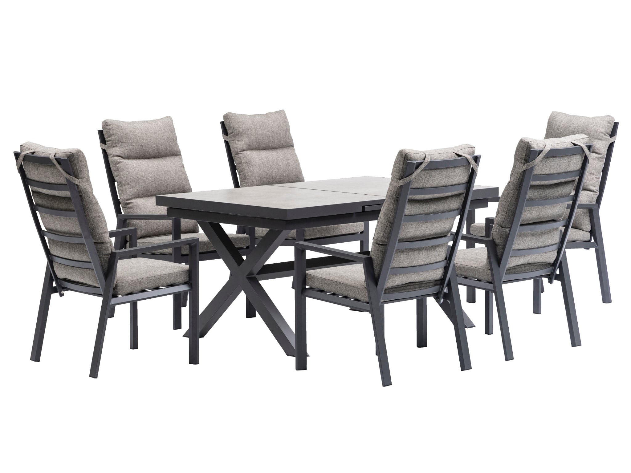 FurnitureOkay Mosman 9-Piece Ceramic Outdoor Extendable Dining Setting — Charcoal