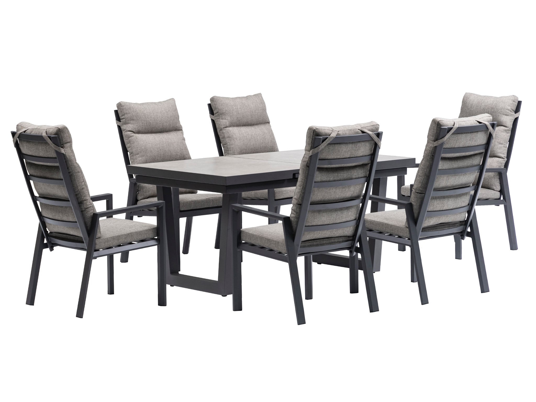 FurnitureOkay Mosman 9-Piece Ceramic Outdoor Extendable Dining Setting — Charcoal