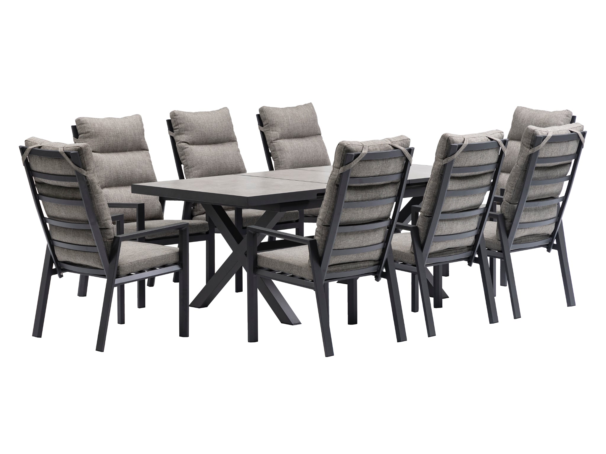 FurnitureOkay Mosman 9-Piece Ceramic Outdoor Extendable Dining Setting — Charcoal