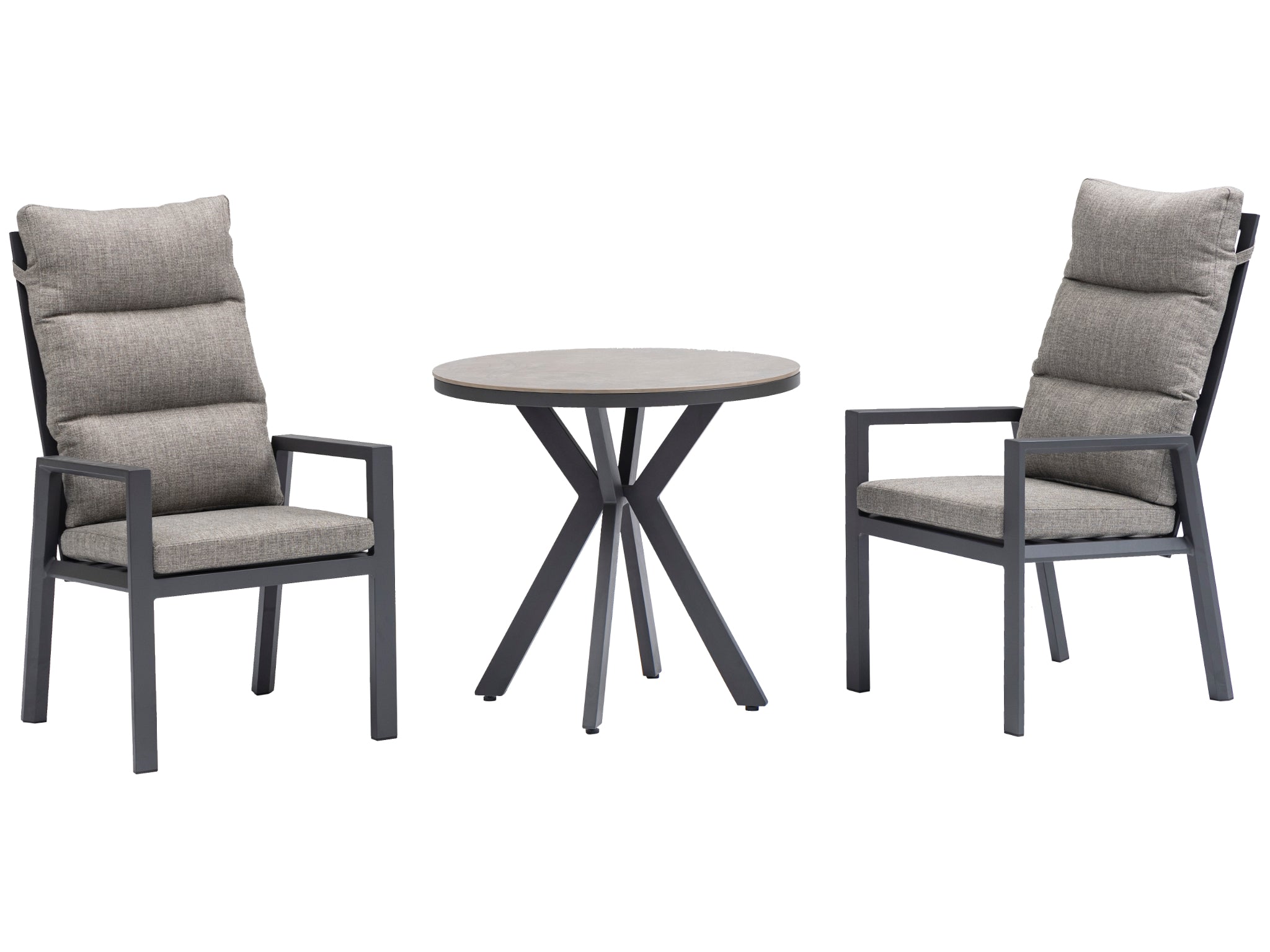 FurnitureOkay Mosman-Capri 3-Piece Sintered Stone Outdoor Dining Setting — Charcoal