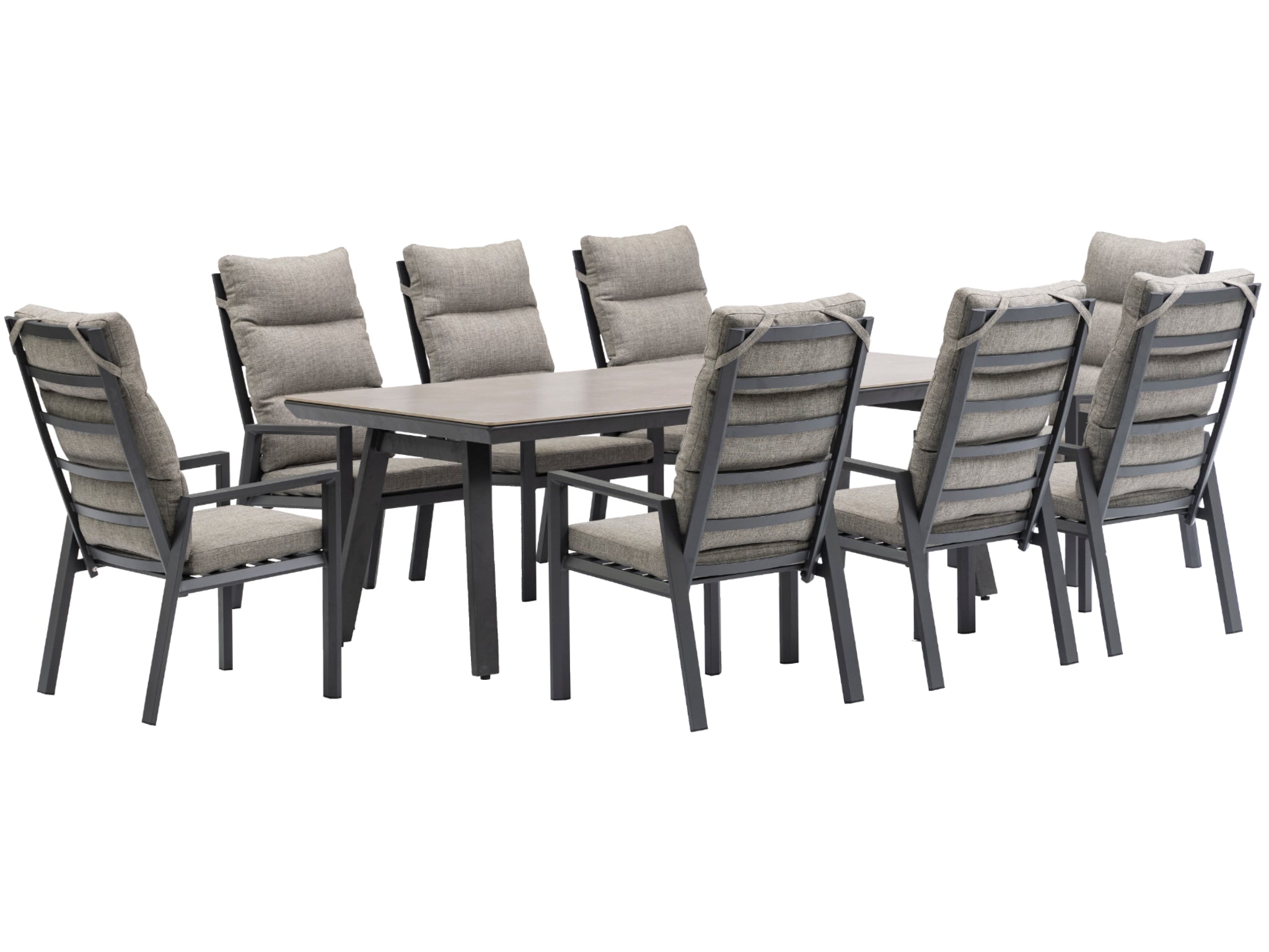 FurnitureOkay Mosman-Capri 9-Piece Sintered Stone Outdoor Dining Setting — Charcoal