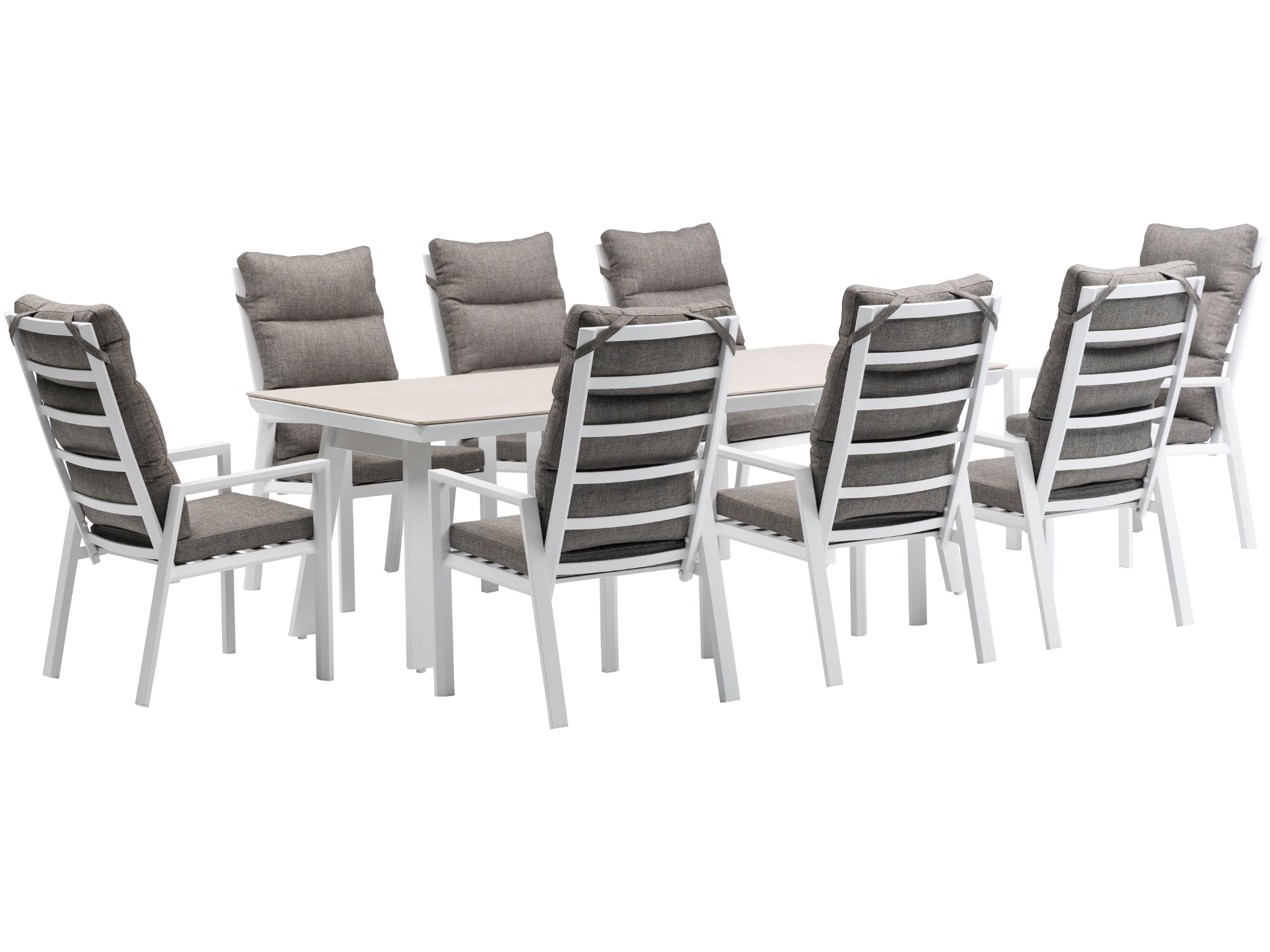 FurnitureOkay Mosman-Capri 9-Piece Sintered Stone Outdoor Dining Setting — White