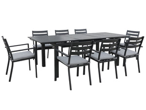 FurnitureOkay Noosa 9-Piece Aluminium Outdoor Extendable Dining Setting — Charcoal