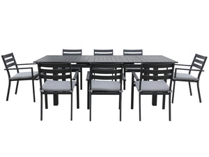 FurnitureOkay Noosa 9-Piece Aluminium Outdoor Extendable Dining Setting — Charcoal