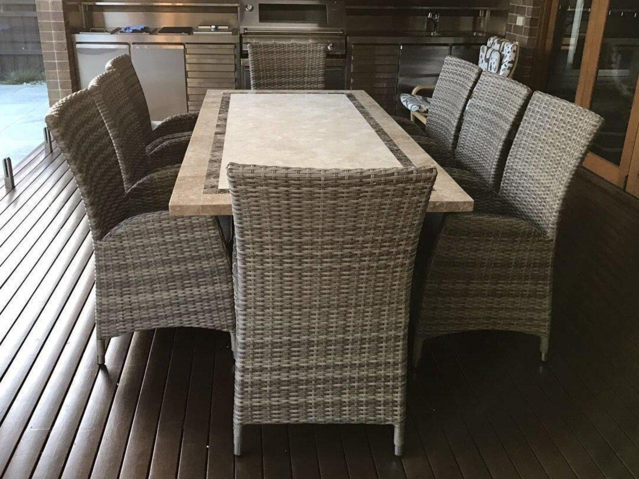 FurnitureOkay Portsea 9-Piece Stone Outdoor Dining Setting (Rectangle)