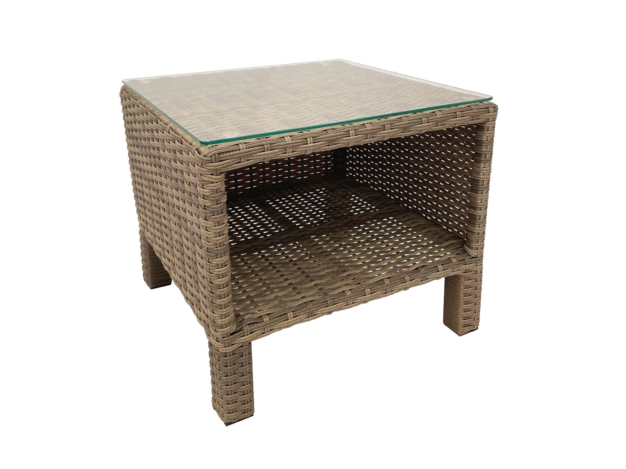 FurnitureOkay Positano Wicker Outdoor Side Table — Soft Taupe