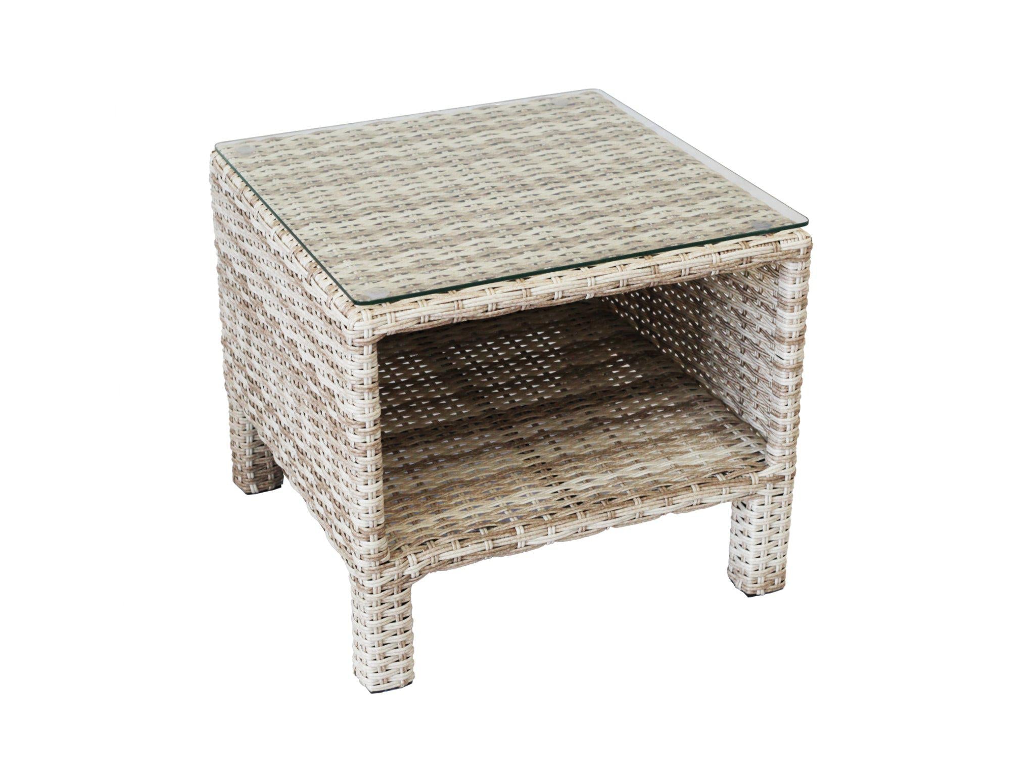 FurnitureOkay Positano Wicker Outdoor Side Table — White Shell