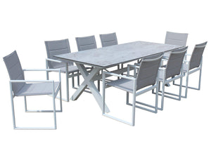 FurnitureOkay Redcliffe 9-Piece Aluminium Outdoor Dining Setting