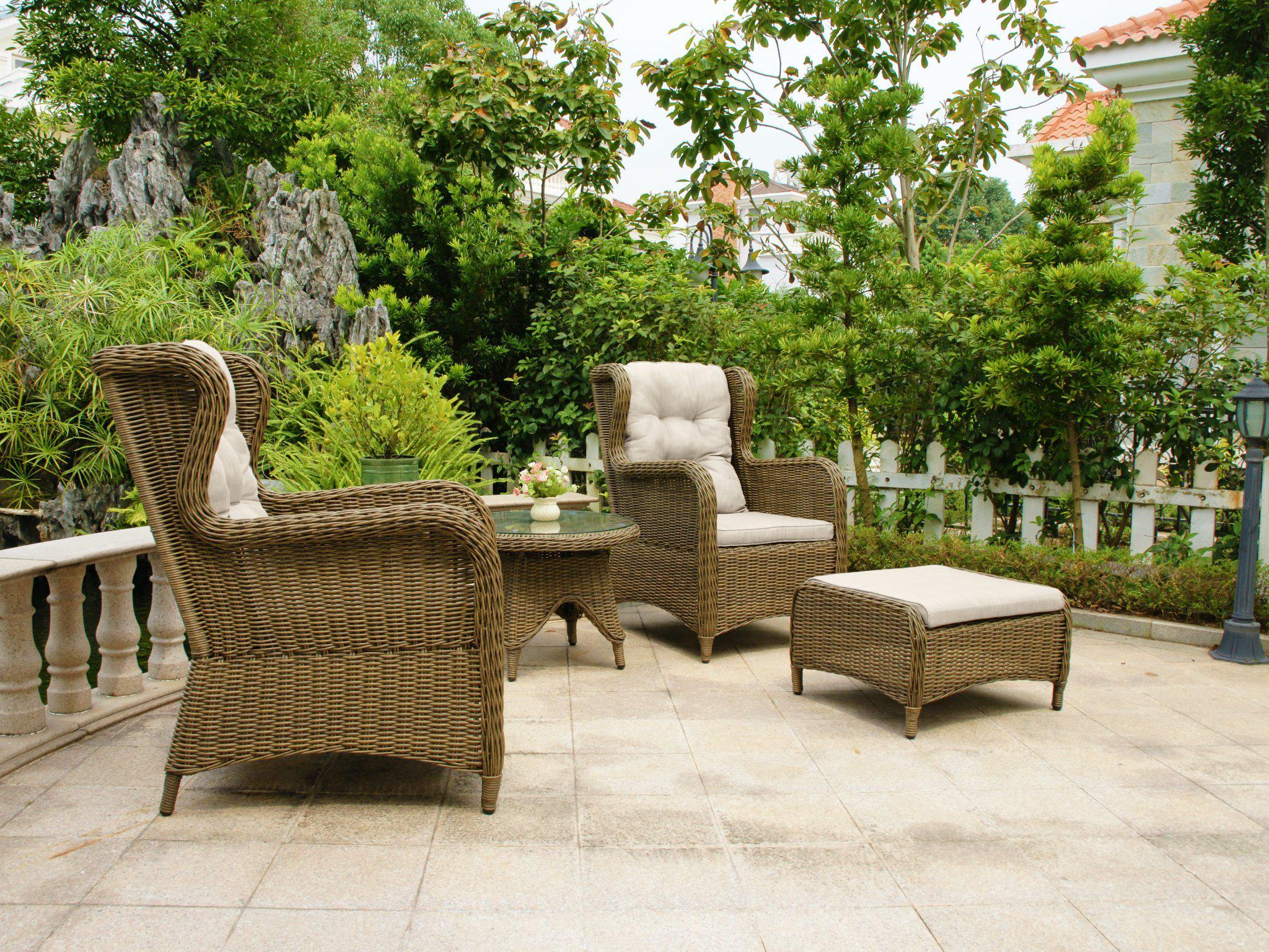 FurnitureOkay Rosebud 4-Piece Wicker Outdoor Balcony Setting — Brown