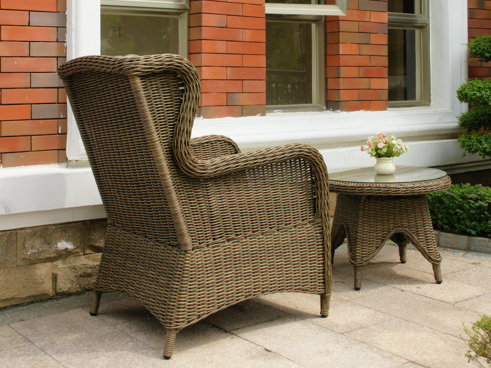 FurnitureOkay Rosebud 4-Piece Wicker Outdoor Balcony Setting — Brown