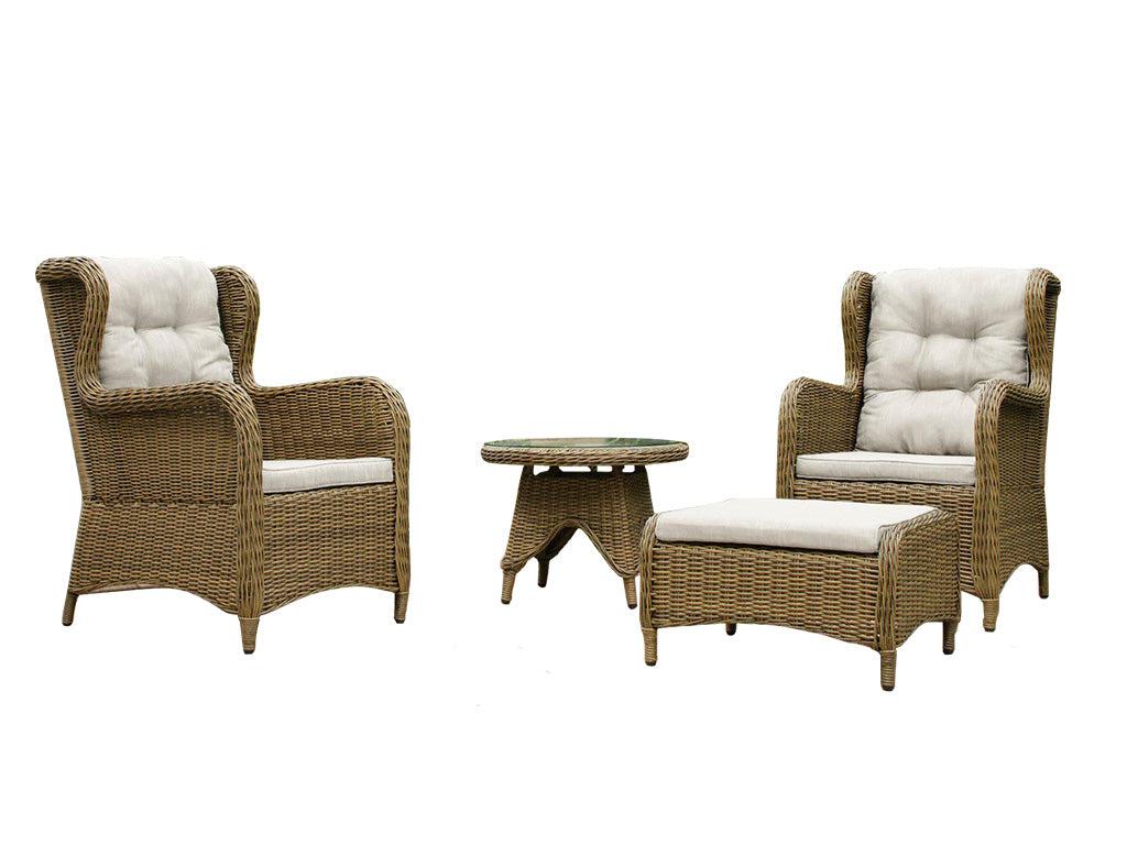 FurnitureOkay Rosebud 4-Piece Wicker Outdoor Balcony Setting — Brown