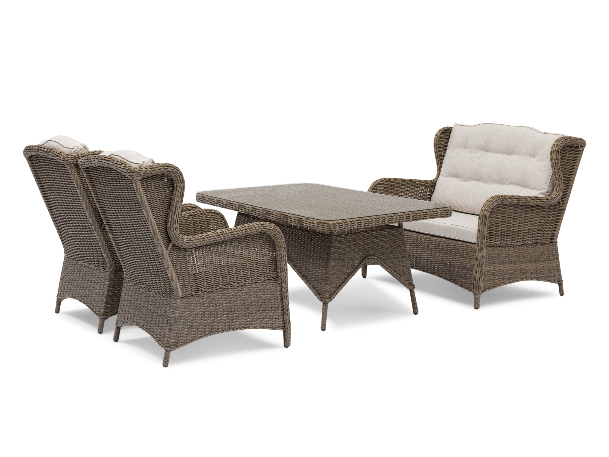 FurnitureOkay Rosebud 4-Piece Wicker Outdoor Lounge Setting — Brown