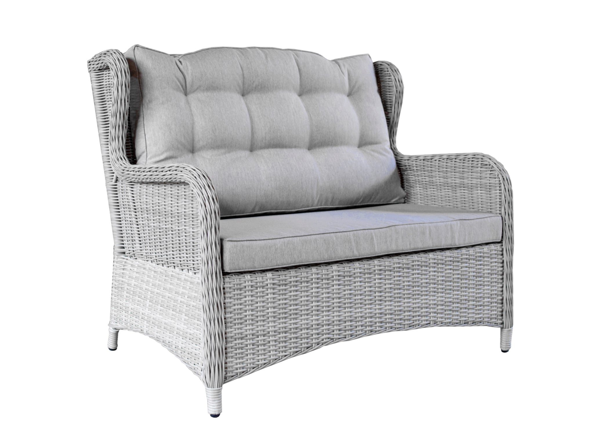 FurnitureOkay Rosebud Wicker Outdoor Sofa (2-Seater) — White Shell
