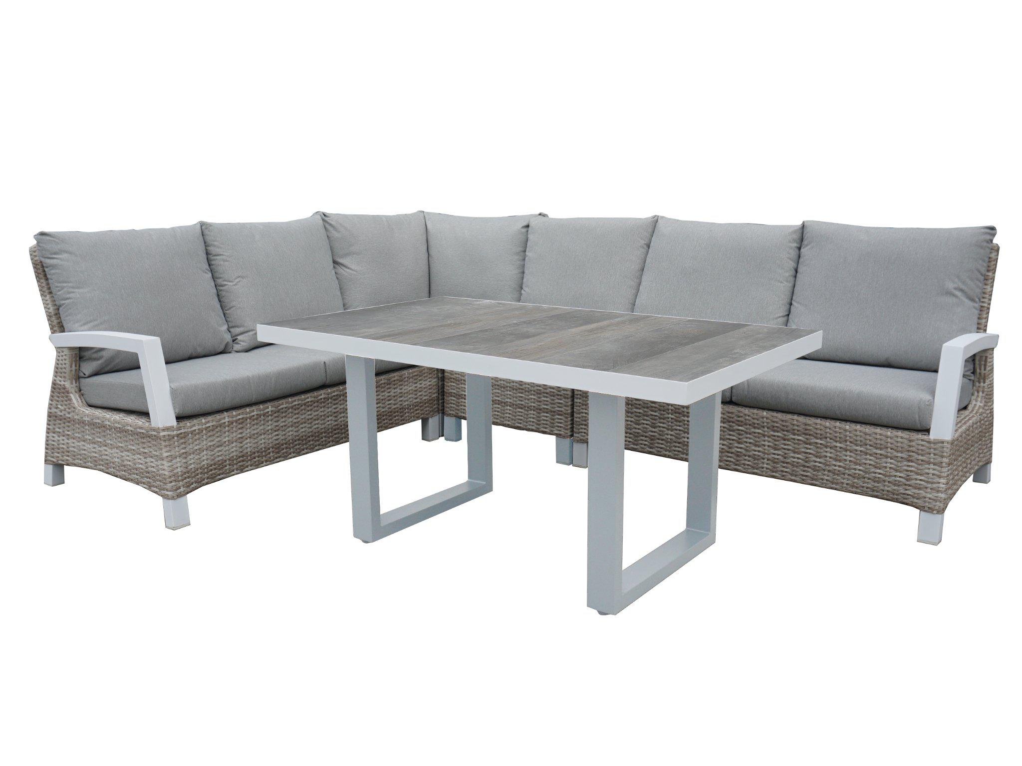 FurnitureOkay Sorrento 5-Piece Wicker Outdoor Modular Lounge Setting — White Shell