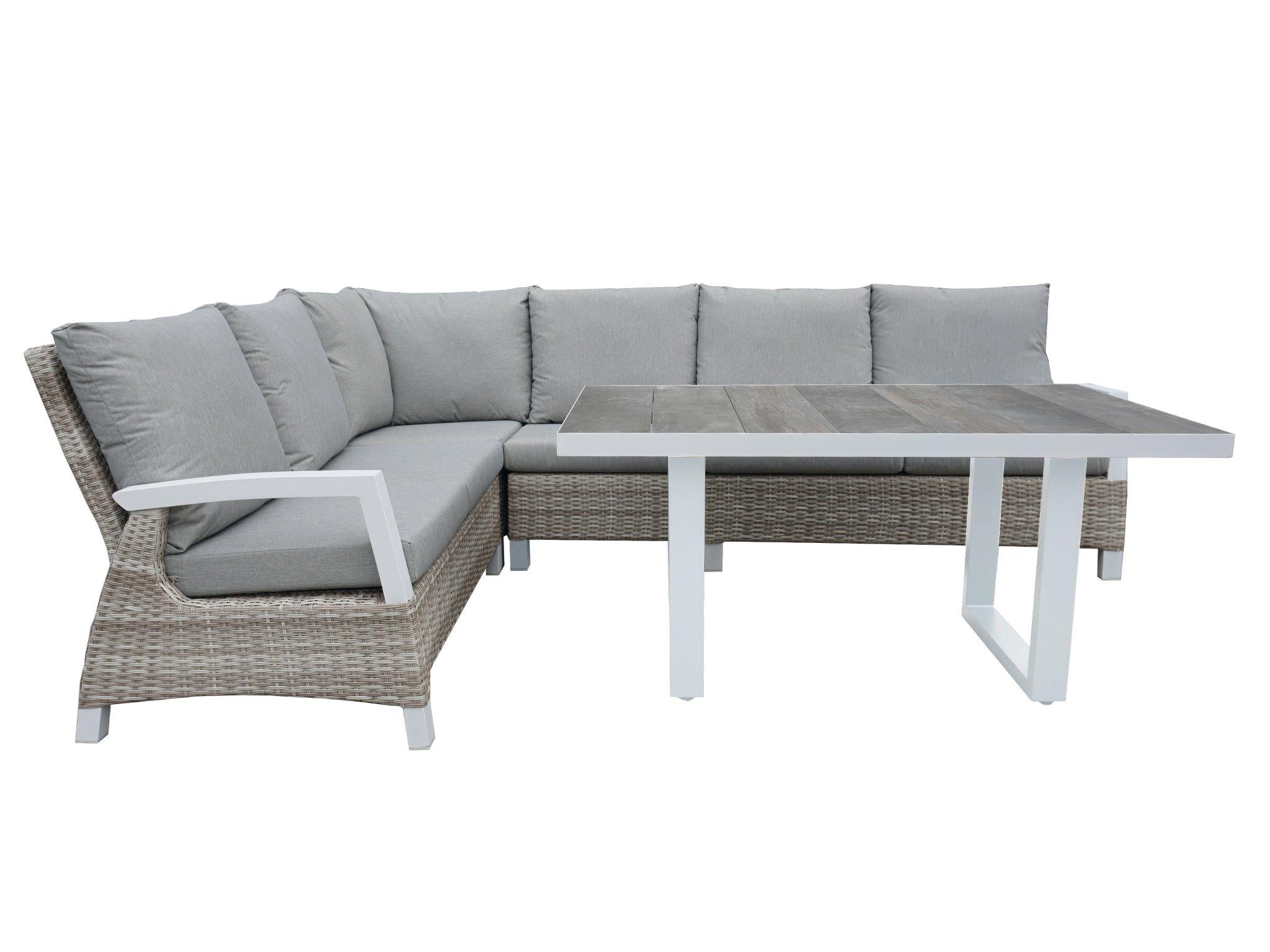 FurnitureOkay Sorrento 5-Piece Wicker Outdoor Modular Lounge Setting — White Shell