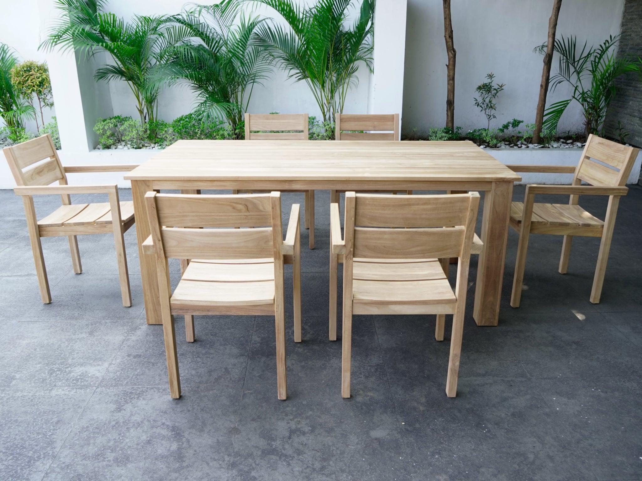 FurnitureOkay Tulsa 7-Piece Teak Outdoor Dining Setting