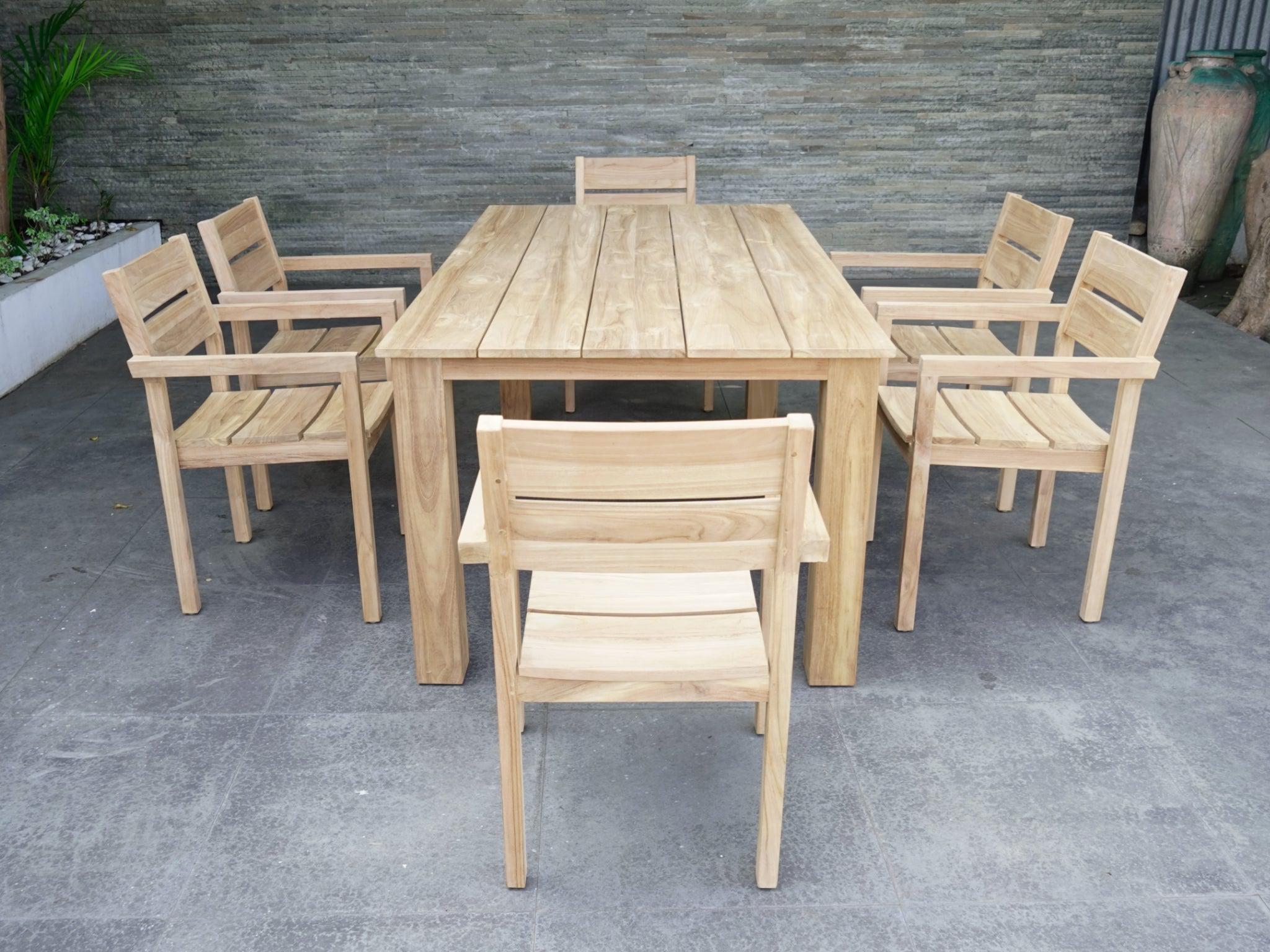 FurnitureOkay Tulsa 7-Piece Teak Outdoor Dining Setting