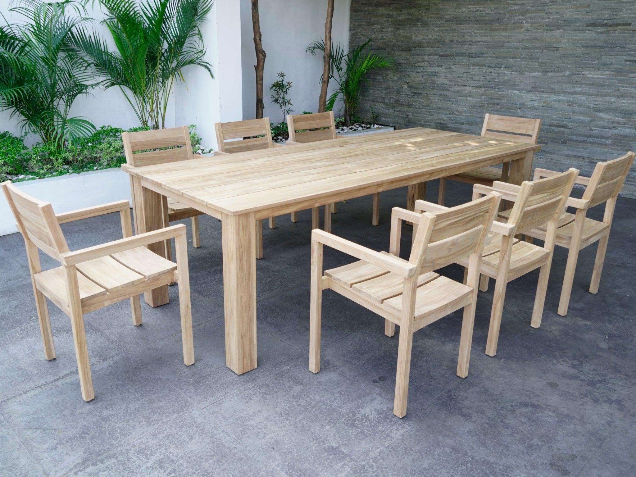 FurnitureOkay Tulsa 9-Piece Teak Outdoor Dining Setting