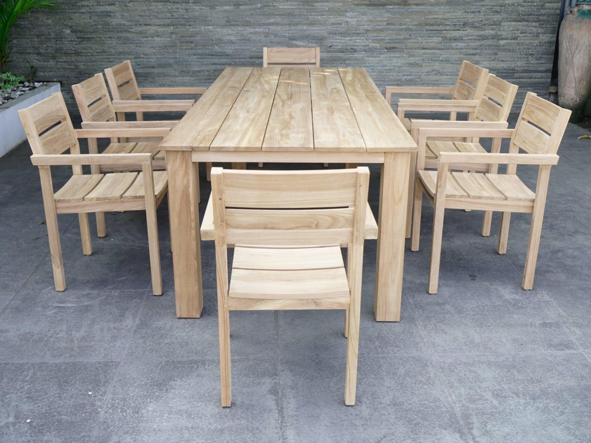 FurnitureOkay Tulsa 9-Piece Teak Outdoor Dining Setting