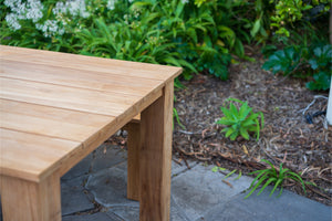 Teak outdoor table top close-up