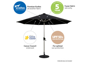 Coolaroo Bondi 3m Round LED Market Umbrella — Black