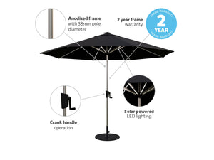 Coolaroo Bondi 3m Round LED Market Umbrella — Black