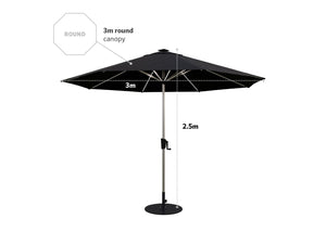 Coolaroo Bondi 3m Round LED Market Umbrella — Black