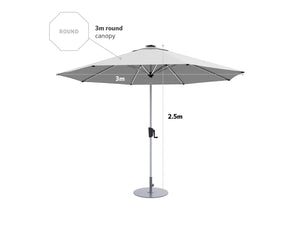 Coolaroo Bondi 3m Round LED Market Umbrella — Steel