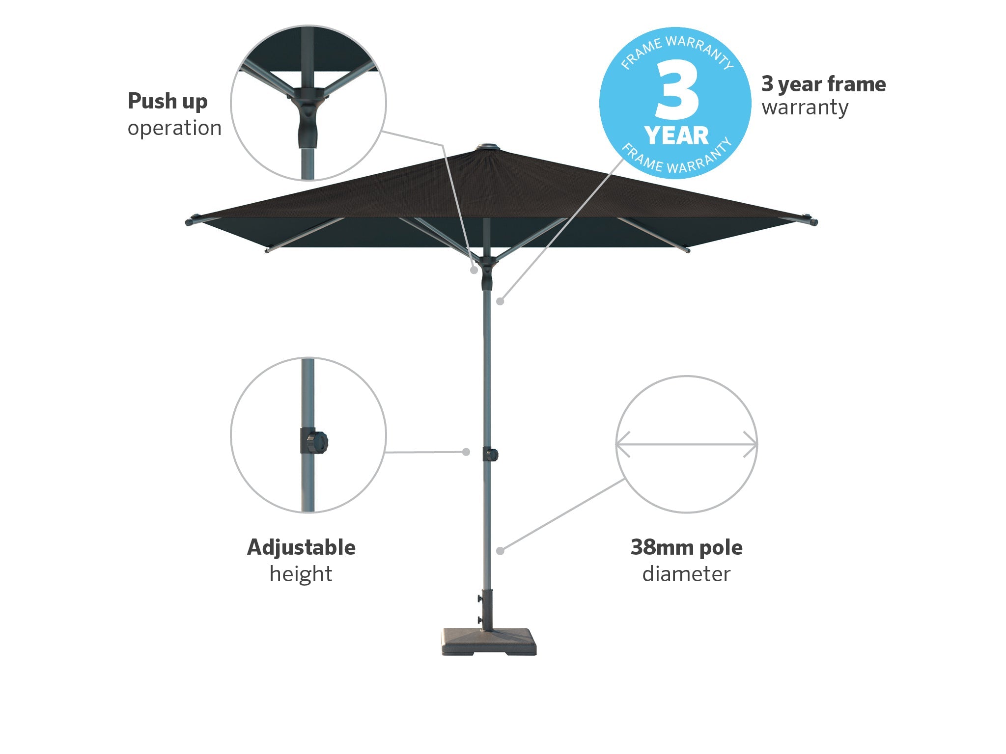 Coolaroo Torquay 2.7m Square Market Umbrella — Charcoal