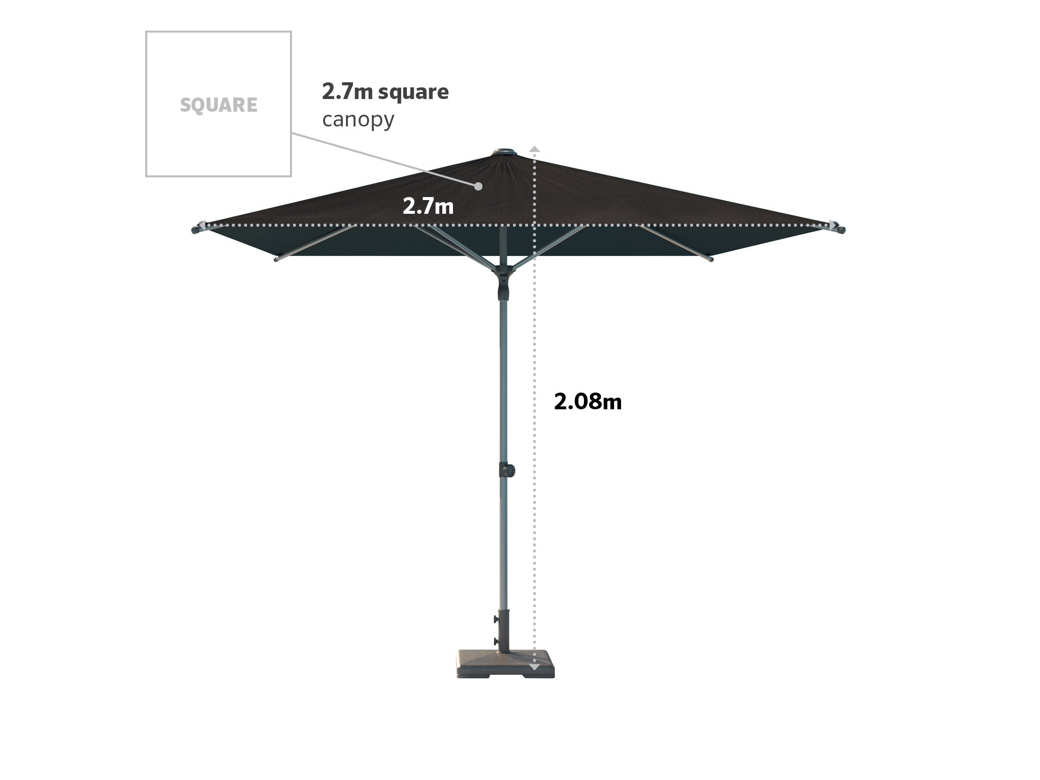 Coolaroo Torquay 2.7m Square Market Umbrella — Charcoal